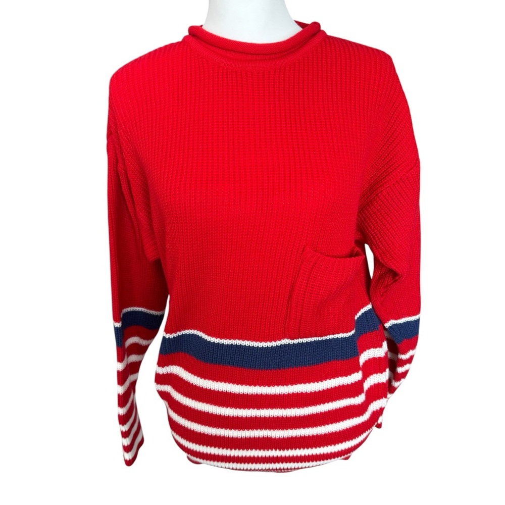 Vintage OHI red white blue striped roll neck long sleeve sweater sz Medium new